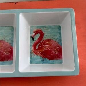 Flamingo Motif Melamine Three Section Serving Dish Craft Organizer